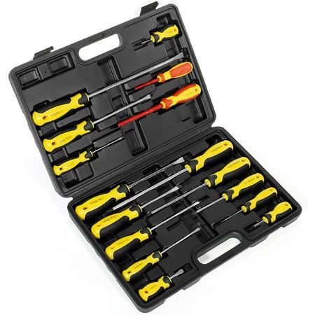 XtremepowerUS 16pc Mechanics Cr-v Screwdriver Insulated Screw Driver Slotted Philips Kit w/ Carrying (Best Mechanics Screwdriver Set)