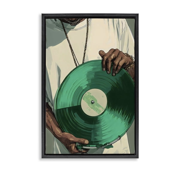 Stupell Industries Green Vinyl Record Portrait Black Framed Floater Canvas Wall Art, design by Franklyn Gregory