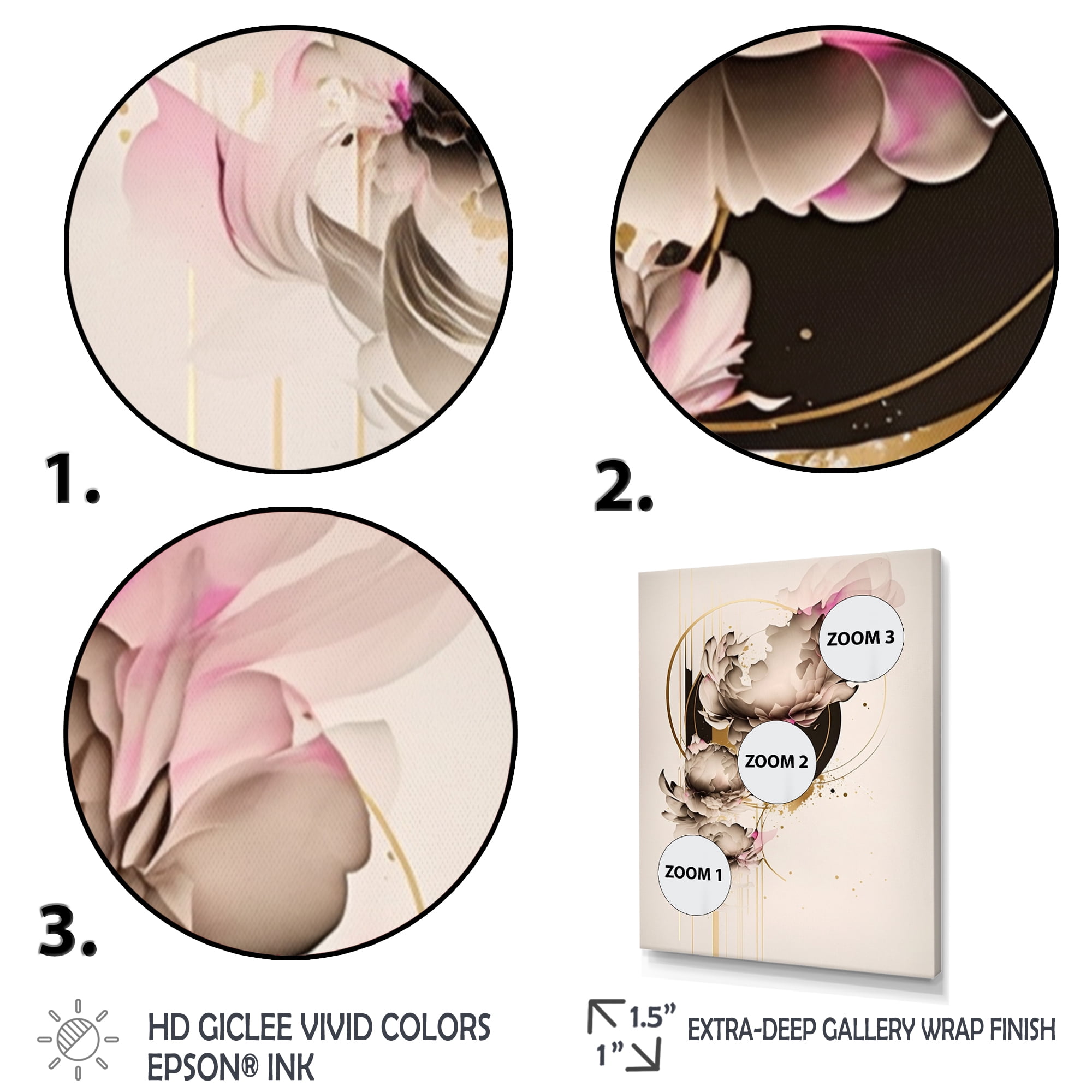 Designart Beige And Pink Peony Flowers Hyperrealistic III Canvas Wall Art