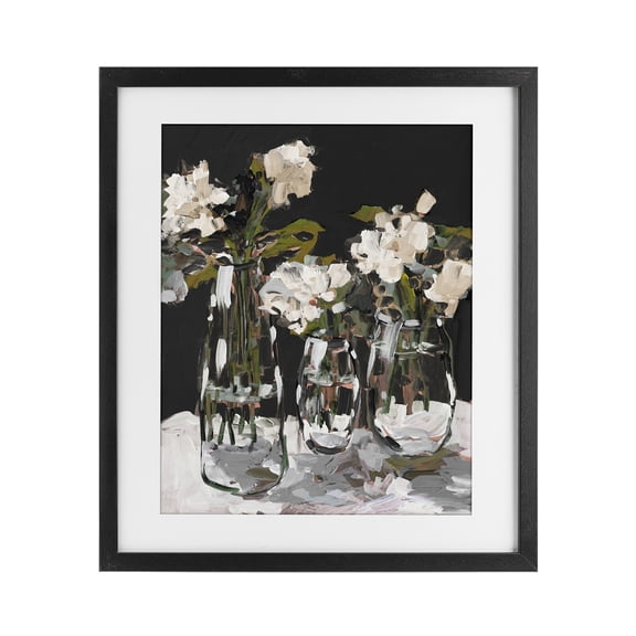 Stupell Industries Three Flower Vases on Black Black Framed Print Under Glass, design by Jane Slivka