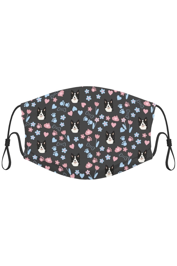 Cute Border collie Dog Graphic Printed Cloth Face Masks Reusable Washable Adjustable for Child (10 PCS)