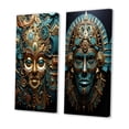thumbnail image 3 of Designart "Gold Blue Mexico Vibrant Aztec Mask II" Mexico Wall Art Set Of 2 - Gold Landscapes Gallery Set For Office Decor, 3 of 7
