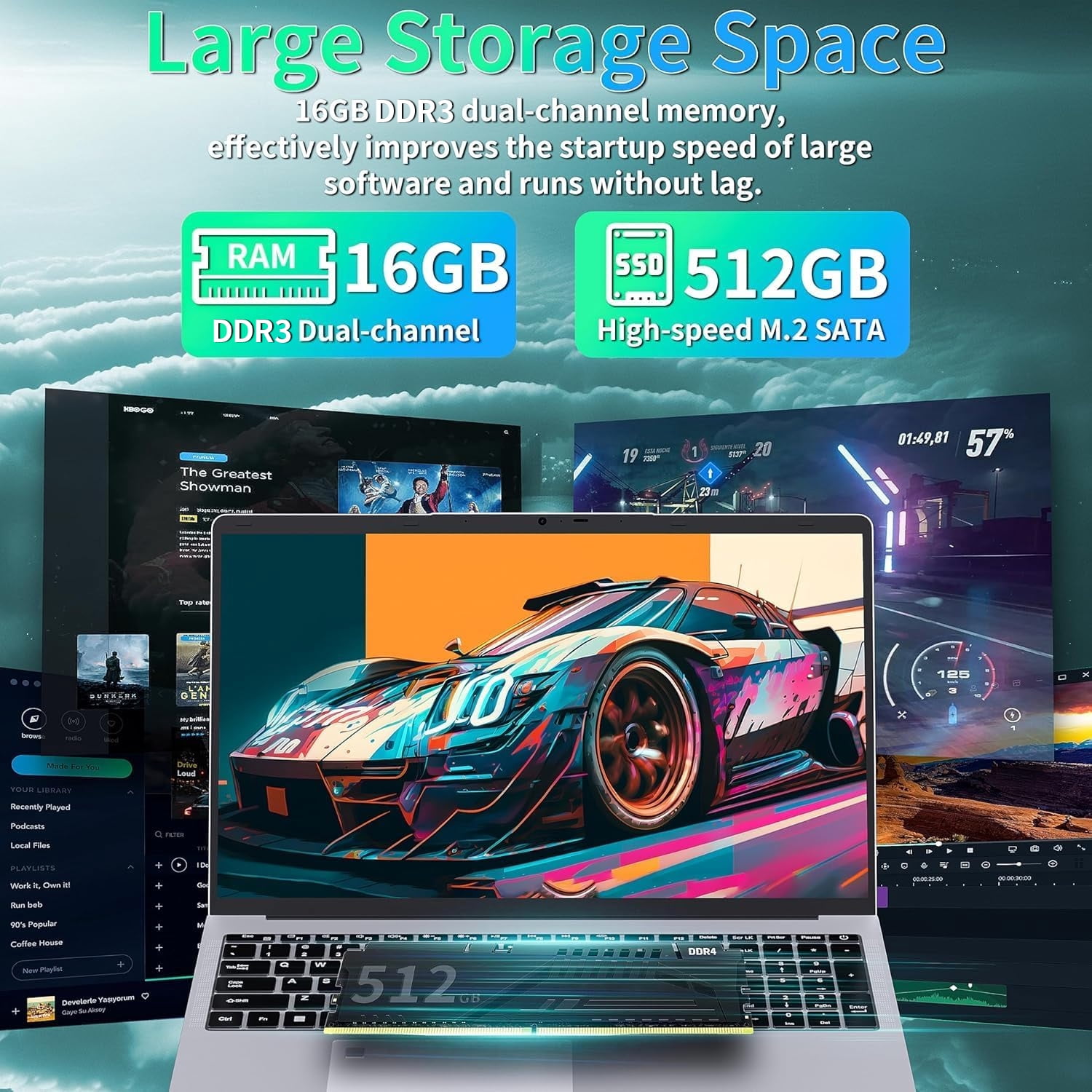 【Win 11 Pro/Office 2019】17.3" Large Laptop, 16GB RAM, 512GB SSD, FHD IPS Display, 6500Y (Up to 3.4 GHz), Fingerprint, Backlit Keyboard, WiFi/USB3.0/BT/HDMI, PC Notebook For Work & Study