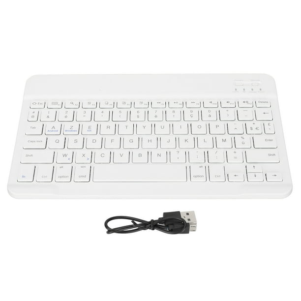 Teclado inalámbrico de 10 pulgadas, delgado, impermeable, estilo tijera, inalámbrico, Bluetooth, francés, AZERT, para tableta, teléfono, computadora, blanco