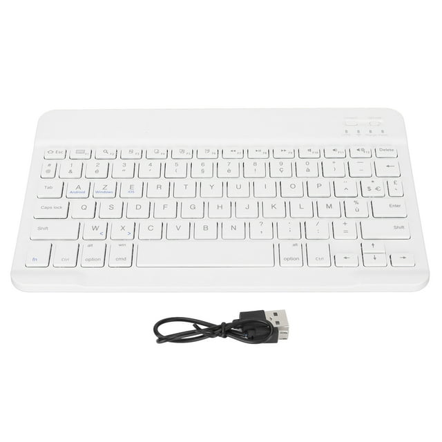 Teclado inalámbrico de 10 pulgadas, delgado, impermeable, estilo tijera, inalámbrico, Bluetooth, francés, AZERT, para tableta, teléfono, computadora, blanco