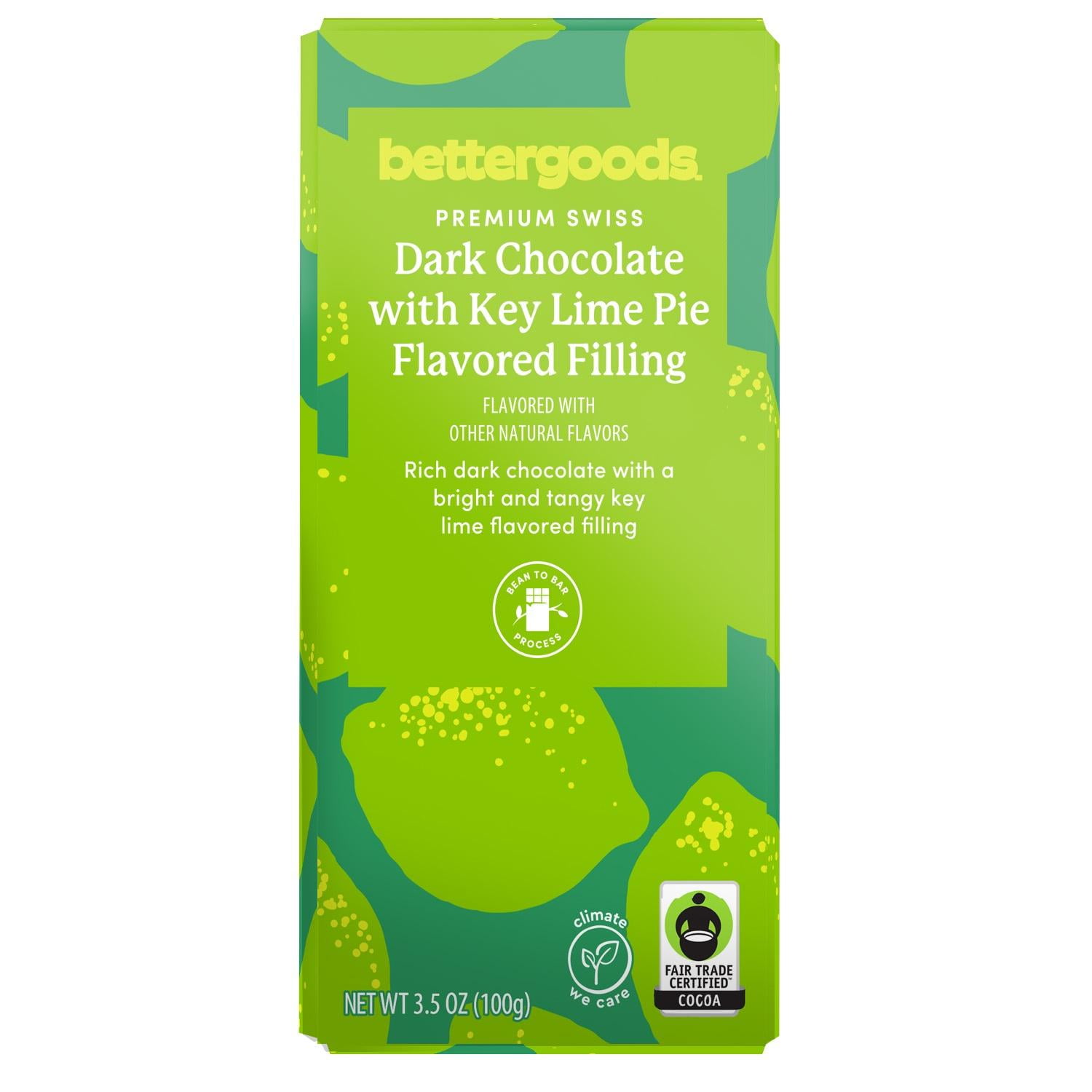 (4 pack) bettergoods Premium Swiss Dark Chocolate Bar with Key Lime Pie Flavored Filling, 3.5 oz