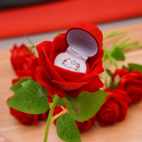 Rourlinge Luxury Engagement Ring Box - Rose Ring Box Elegant Ring Case for Wedding Rings, Perfect for Proposal, Anniversary, Ceremony, and Gift Giving