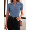 thumbnail image 3 of Womens V Neck T Shirts Short Sleeve Slim Fit POLO Tops Solid Color Trendy Summer Basic Tee T-Shirts, 3 of 6