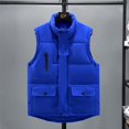 thumbnail image 2 of HOOMEUMY Mens Warm Cotton-Padded Vest Fashion 2025 Trendy Classic Solid Coat Stand Collar Jacket Loose Fit Design Casual Workout Sleeveless Clothes Blue L, 2 of 3