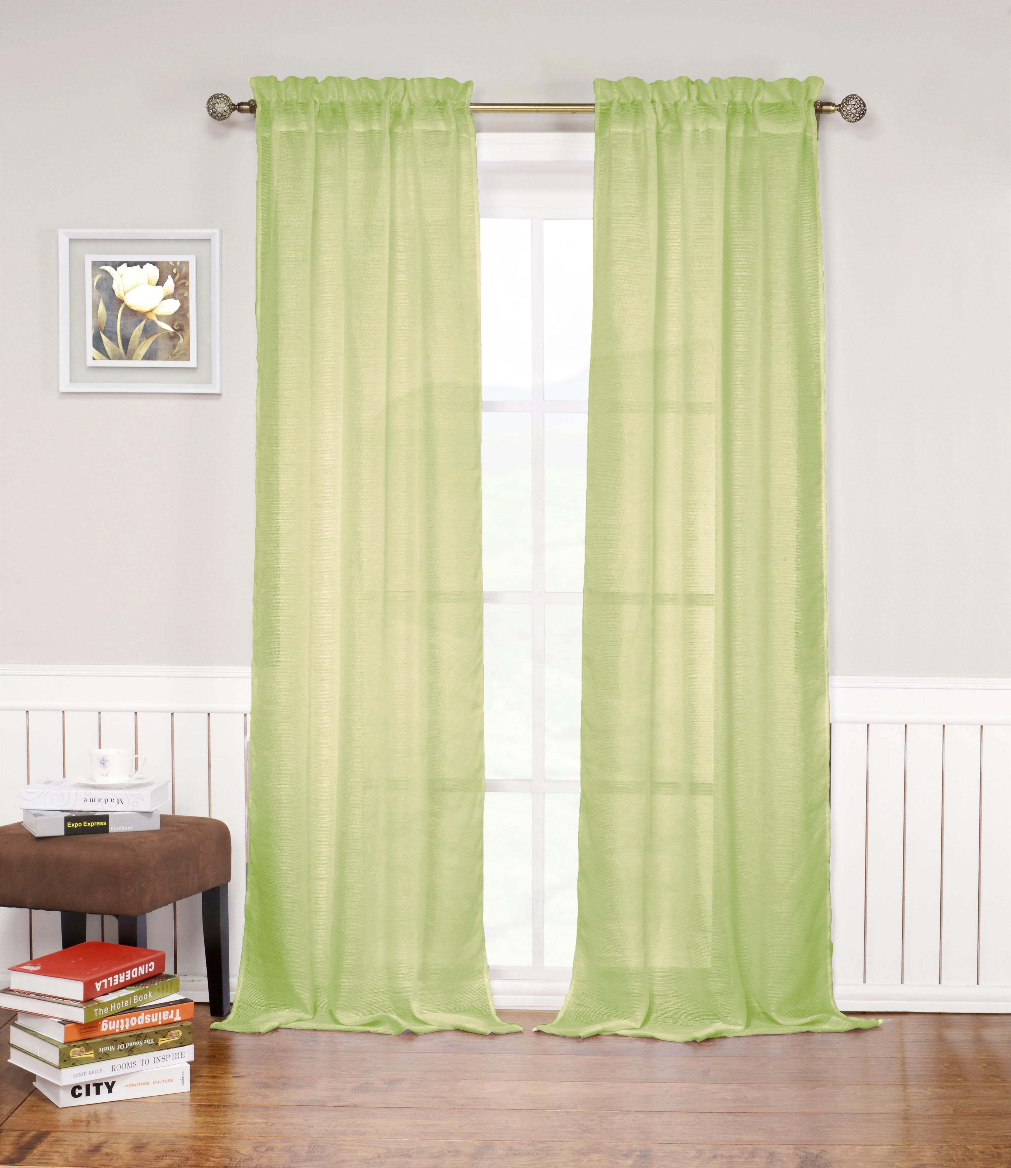 Green Rod Pocket Window Curtain Panel Textured SemiSheer, 52"W x 84"L