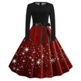 thumbnail image 1 of Robes Élégantes pour Femmes Col Rond Manches Longues Robe Imprimée Évasée pour Bal et Rassemblements Festifs, 1 of 3