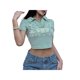 thumbnail image 3 of SAYOO Tops de Manga Corta para Mujer con Solapa, Estampado Floral de Letras Versión Flaca Ombligo Ropa de Verano SAYOO  Casual, 3 of 9