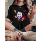 thumbnail image 1 of Camiseta con estampado de hojas para mujer: cuello redondo informal, manga corta, algodón elástico, lavable a máquina. Ideal para verano y ropa informal. Top deportivo para el tiempo libre., 1 of 6