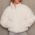 thumbnail image 4 of Women'S Short Coat Casual Jacket with Pockets Warm Winter Zip-Up Outwear Cream White M, 4 of 7
