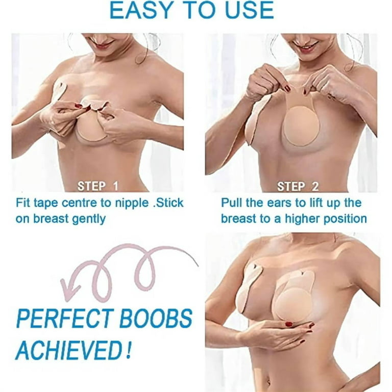 2 Pairs Adhesive Invisible Bra for Women, Backless Strapless Reusable Push  Up Lift Nipple Covers for Women Beige