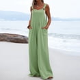 thumbnail image 2 of Abcnature Women's Loose Sleeveless Jumpsuits Adjustable Spaghetti Strap Stretchy Long Pant Romper with Pockets, Solid Button Suspender Jumpsuits Wide Pocket Leg Pant Recommend Weight 99 to 110lb, 2 of 7