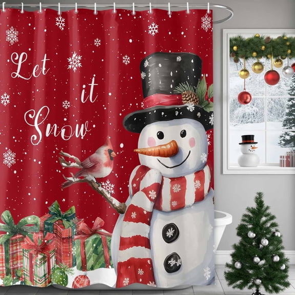 Let Snow Shower Curtains for Bathroom, Christmas Snowman Gifts Snowflakes Red Waterproof Fabric Shower Curtain for Bathroom Bathtub Decoration, Machine Washable, 60"x72"