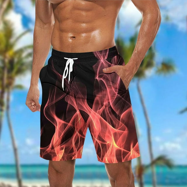 Sentmoon Gym Shorts Men 2025 Summer Lightweight Loose Swim Shorts Flame Print Drawstring Elastic Waist Sweat Shorts with Pockets Trendy Daddy for Runs Workouts Pink L