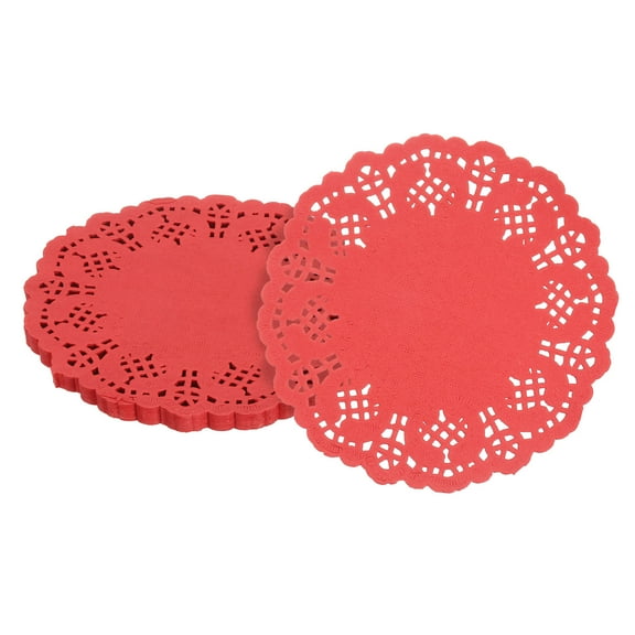 50pcs Paper Doilies, 4.5 Inch Lace Paper Doilies, Disposable Paper Placemats Red