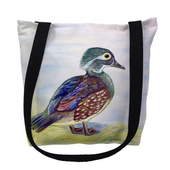 Female Wood Duck on White Small Tote Bag 13x13 16 inches x 16 inches