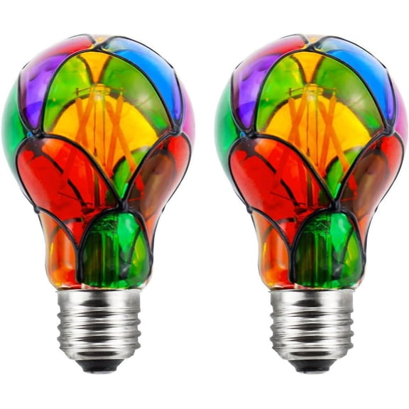 Dimmable Stained Glass YANTON Light Bulb YANTON Color Bulb,E26 Base 4 Watts A19/A60 YANTON Light Bulbs,for Party Light,Festive Atmosphere,Home Lighting,Bedside Lamp,2 Pack