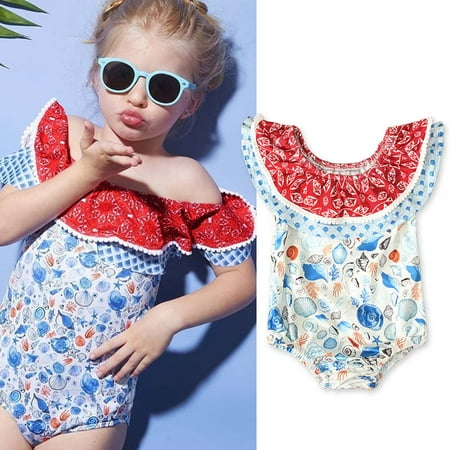 

uublik Bikini Girls One-Shoulder Shell Cute Pattern One-Piece Swimsuit Sizes 9M-4T