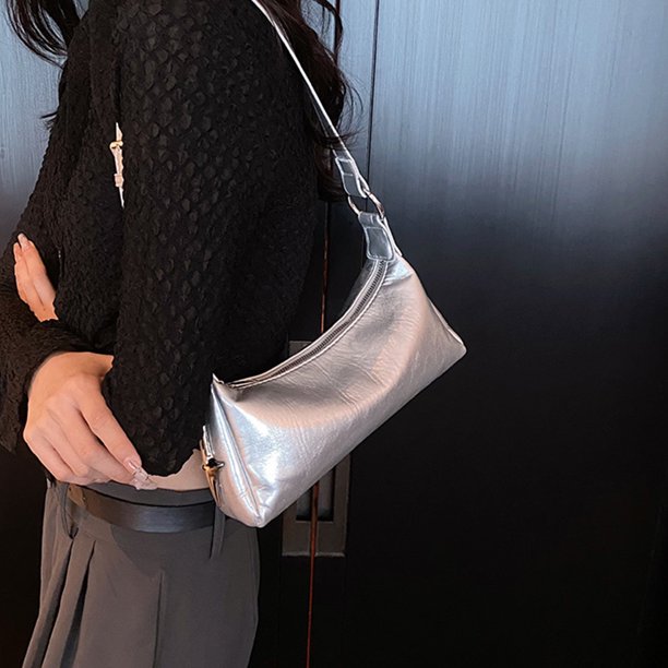 Bolso de hombro compuesto para mujer PU duradero con viaje de compras con cremallera (plata) Likrtyny Para Estrenar
