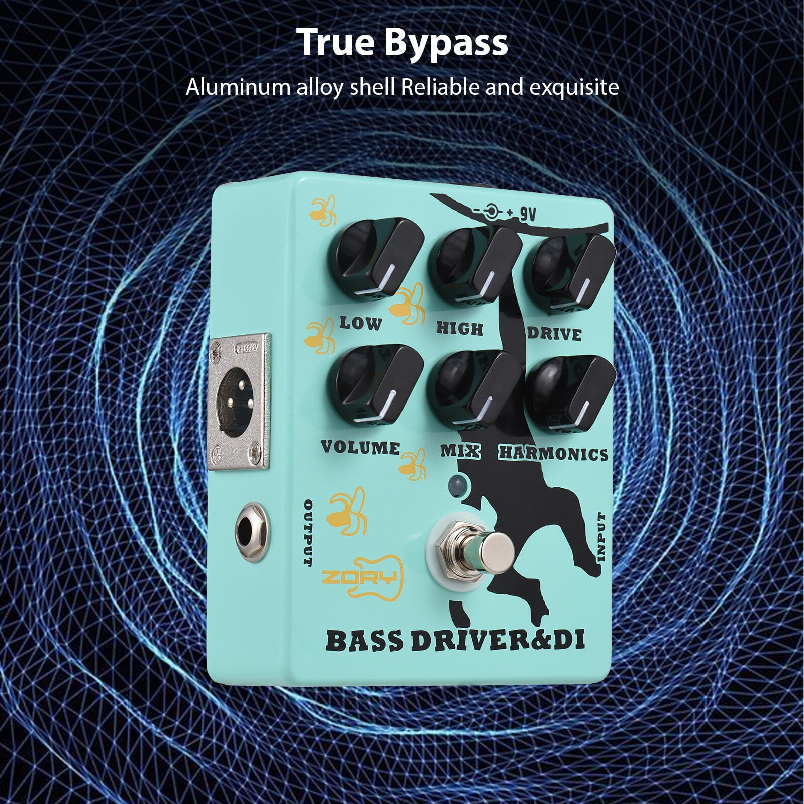 Driver and DI Box Bass Effector Pedal for Electric Bass Guitar with XLR Output Bass Amp Pedal True Bypass DC 9V 6.35mm Input/Output Interface