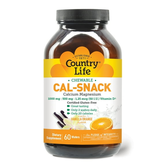 Country Life Cal-Snack, Chewable Calcium Magnesium, Vanilla Orange, 60 Wafers