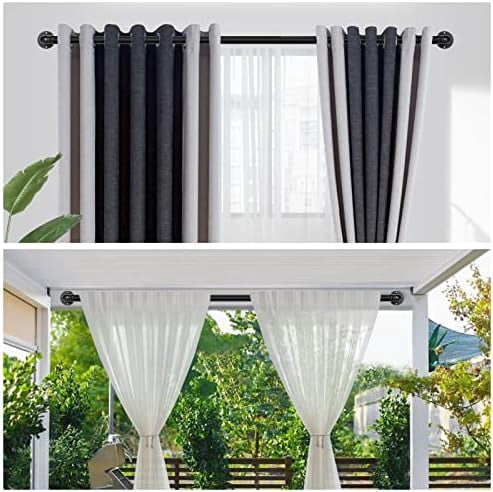 2 Pack Black Industrial Curtain Rods for Windows 48 to 84 Inch(4 to 7 Feet), 1 Inch Diameter Blackout Wrap Around Adjustable Heavy Duty Window Drapery Rods, Indoor and Outdoor