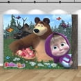 thumbnail image 3 of Fondo de fiesta Masha y el oso, fondo de fotografía para niños, niñas, primer y segundo cumpleaños, fiesta de flores, arbustos, pancarta de fotos, decoración, regalo, 3 of 5