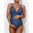 thumbnail image 2 of Sociala Maternity Swimsuit One Piece Tie Back Bathing Suit Scallop Trim V Neck Pregnancy Swimwear, 2 of 6