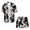 thumbnail image 4 of Xoenoiee Cow Zebra Striped Print Women's Summer 2 Piece Outfits Open Front Half Sleeve Kimono and Shorts Set Casual Loungewear Beachwear for Beach Vacation Camping, M, 4 of 7