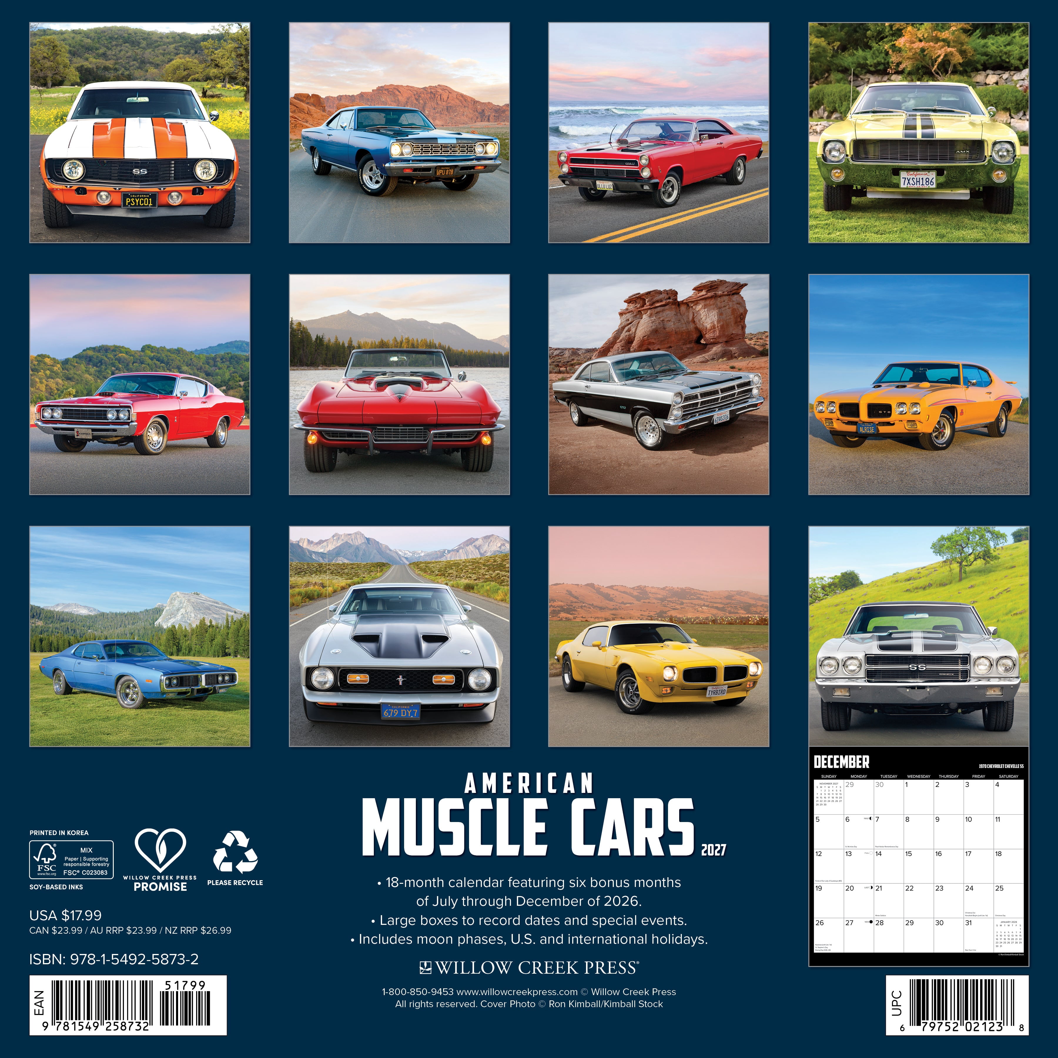 Willow Creek Press, American Muscle Cars 2027 Wall Calendar