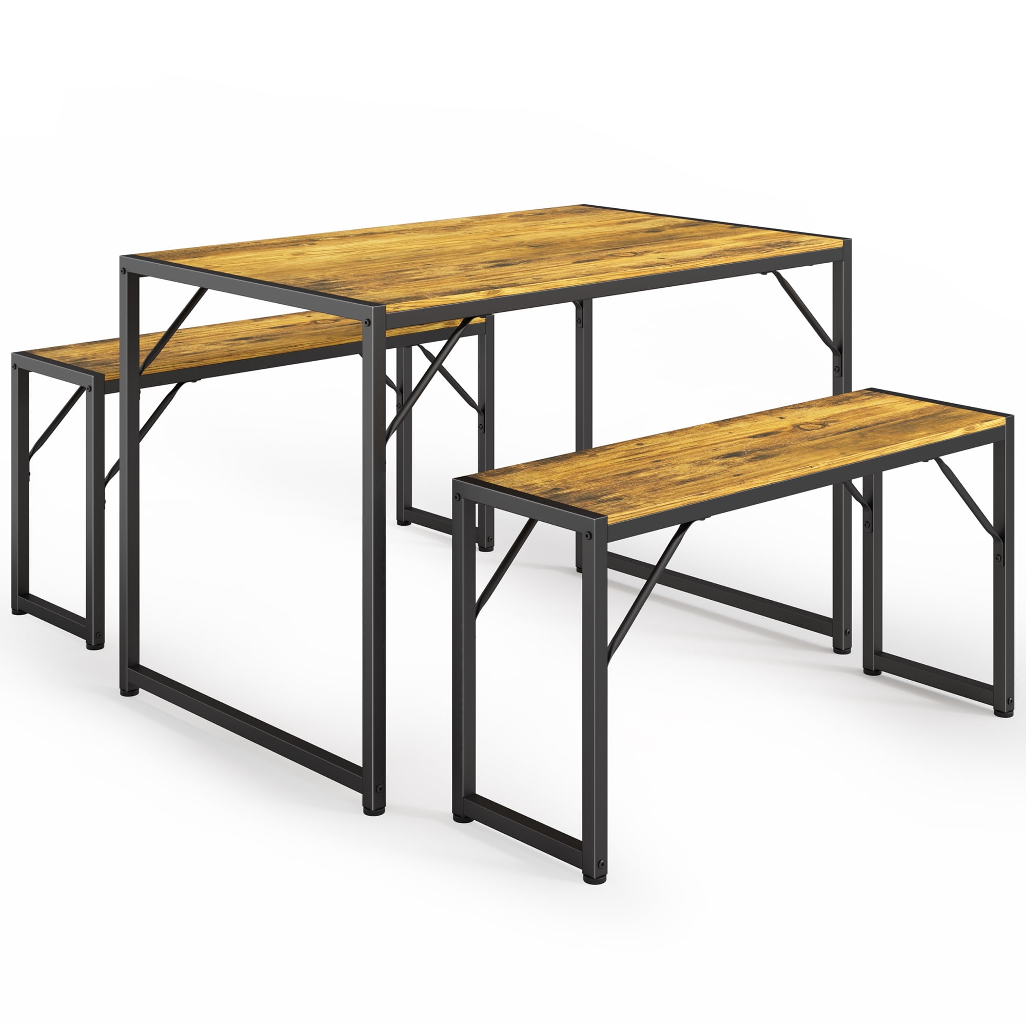 Asofer 45.5" Small Kitchen Dining Table Set with 2 Benches, Multi-Use as Coffee Table/Shoe Bench, Grey