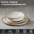 thumbnail image 2 of Vesteel Dinnerware Set, 12 Pieces Premium Stoneware Plates and Bowls Set for 4, Handmade Reactive Glaze Dishes for Home, Chip & Scratch Resistant, Microwave and Dishwasher Safe - Pearl White, 2 of 9