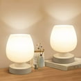 thumbnail image 1 of Lámpara táctil para mesita de noche, moderna lámpara pequeña para dormitorio, sala de estar, mesita de noche, lámpara de escritorio con pantalla de cristal de ópalo blanco, bombilla LED cálida, 1 of 10