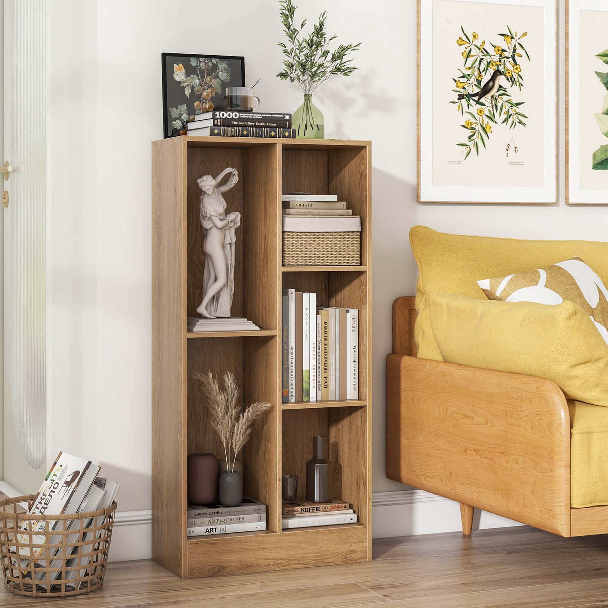 Costway 5-Cube Bookcase for Kids 41" Wooden Toy Storage Organizer for Kid's Room Natural