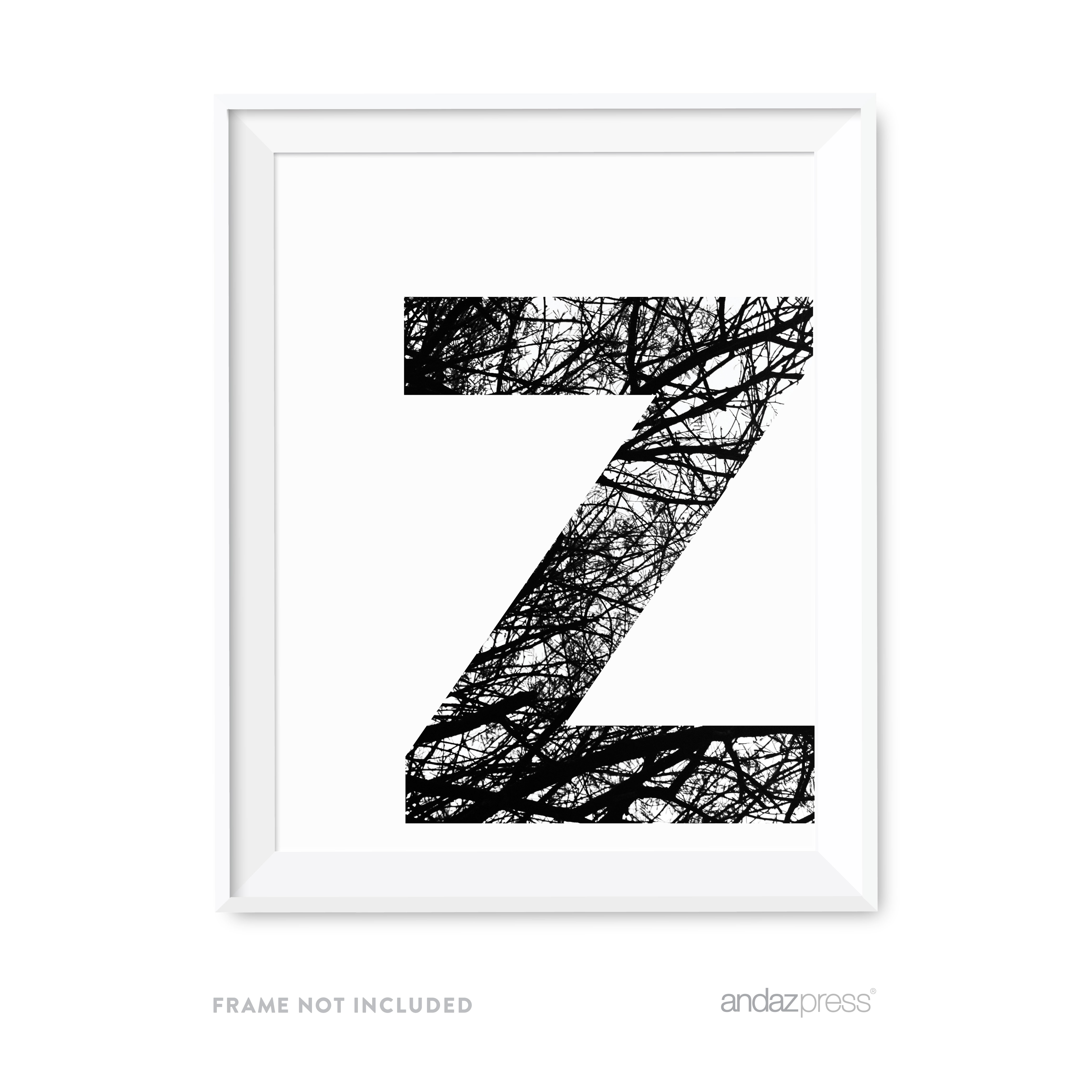 Z Monogram Wall Art Letters, Black and White Tree Branches