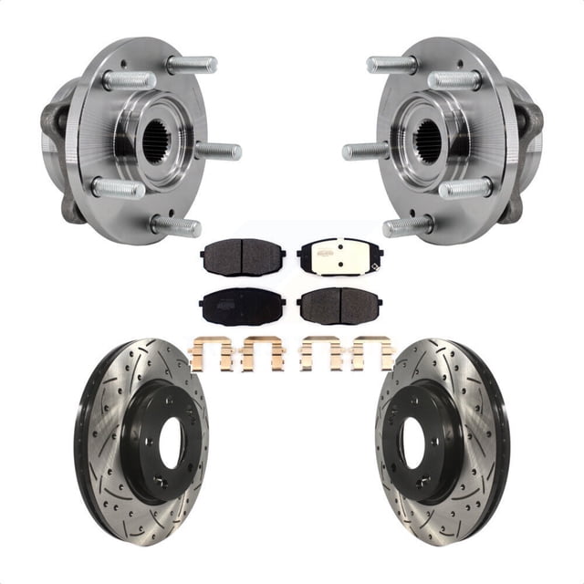 Transit Auto Front Hub Bearing Assembly Coated Drilled Slotted Disc Brake Rotors and Semi-Metallic Pads Kit for Car 2017-2019 Kia Soul Naturally Aspirated KBB-127054