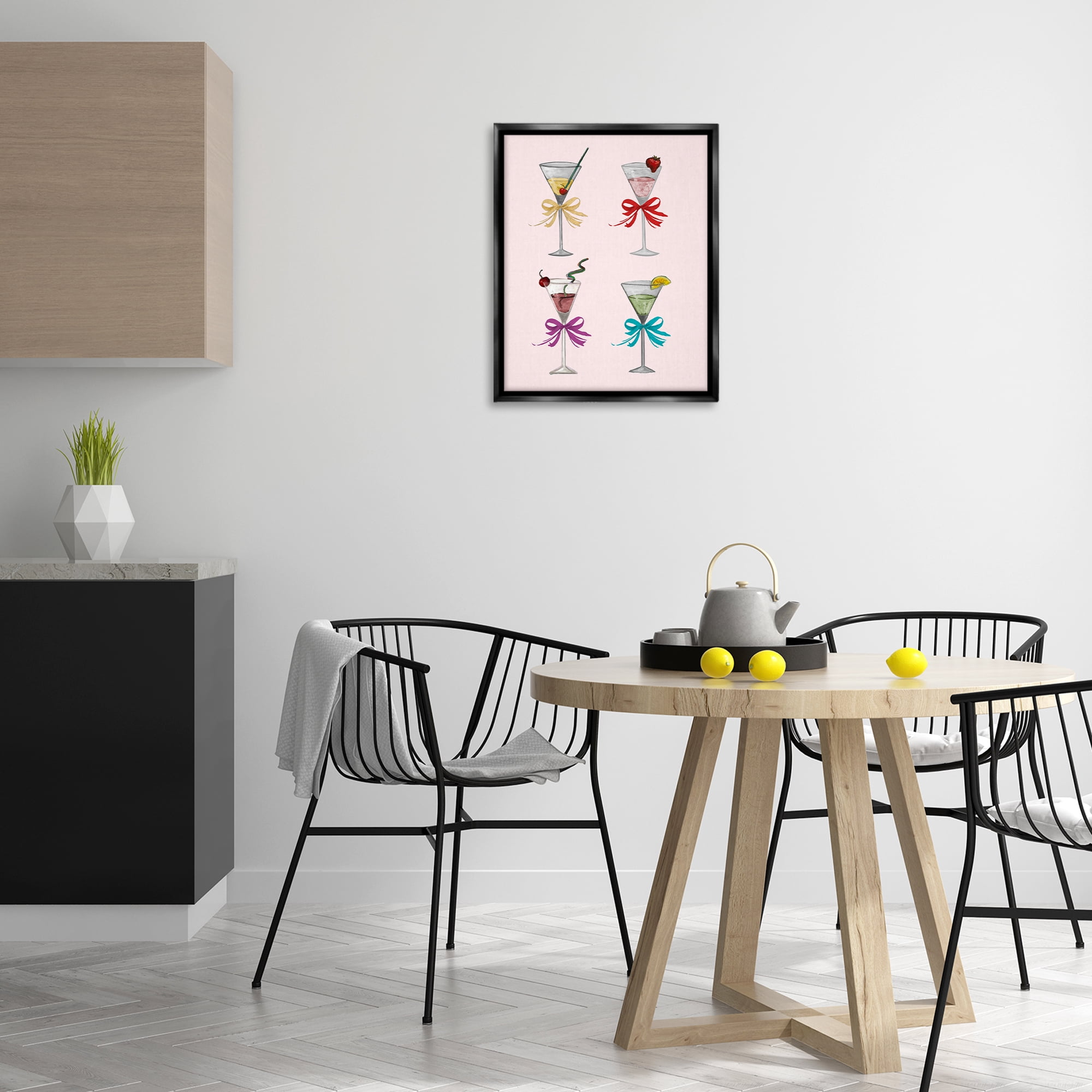 Stupell Industries Cute Ribbon Cocktails Food & Beverage Painting Black Floater Framed Canvas Art Print Wall Art, 17 x 21