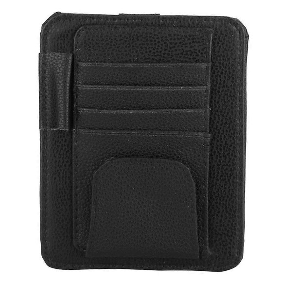 Car Sun Visor Card Bill Holder Organizer PU Leather Storage Bag Glasses Clip(Black)
