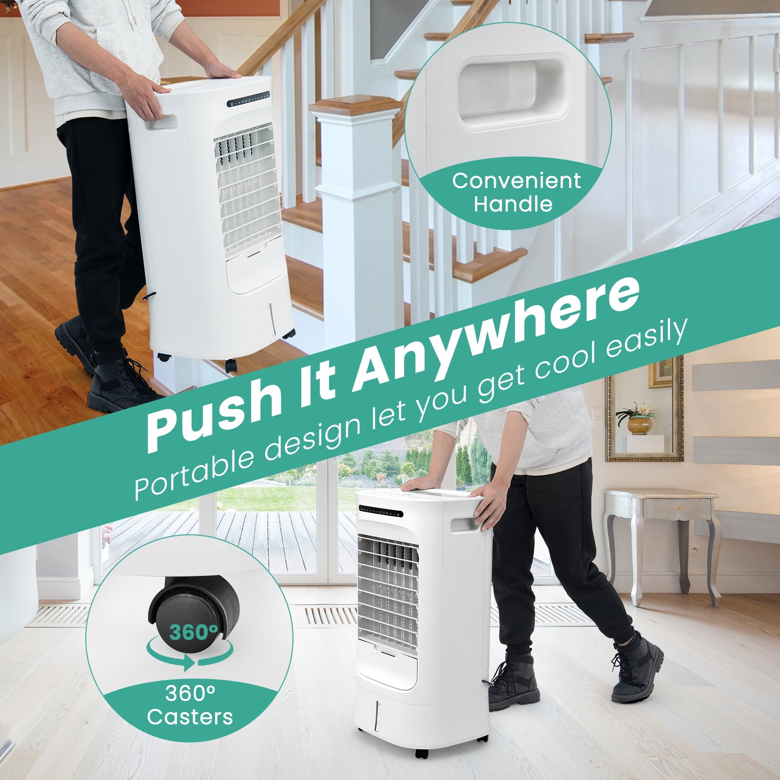 Giantex 3-in-1 Evaporative Air Cooler, Portable Oscillating Swamp Cooler w/ 3 Modes & 2 Ice Packs, Air Cooler for Room Home Office