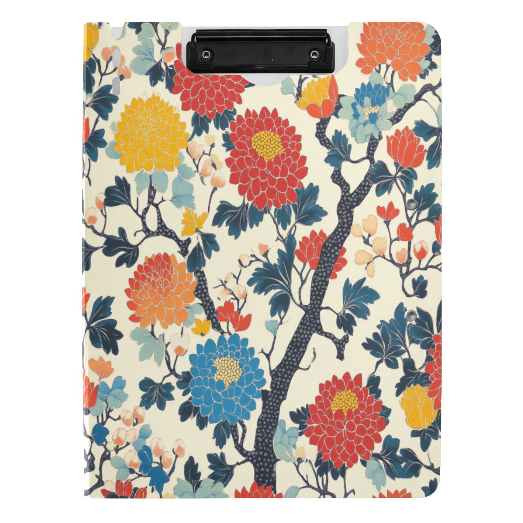 FORMRS A4 Clipboard Folder with Pen Holder Horizontal Foldable School Office Binder, Vibrant Japanese Flowers