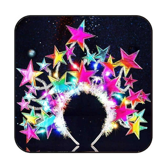 Gortin Light Up Stars Headband Led Headpiece Glowing Mardi Gras Costume Headwear Rave Hair Accessories For Women (Colorful)