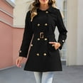 thumbnail image 2 of Stamzod Double Breasted Trench Coat Women Solid Color Classic Long Sleeve Jacket Coat with Belt Business Casual Jackets for Women Black L, 2 of 6