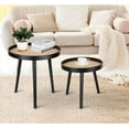 Rattan Round Side Table, Black Small End Table, Accent Table, Modern
