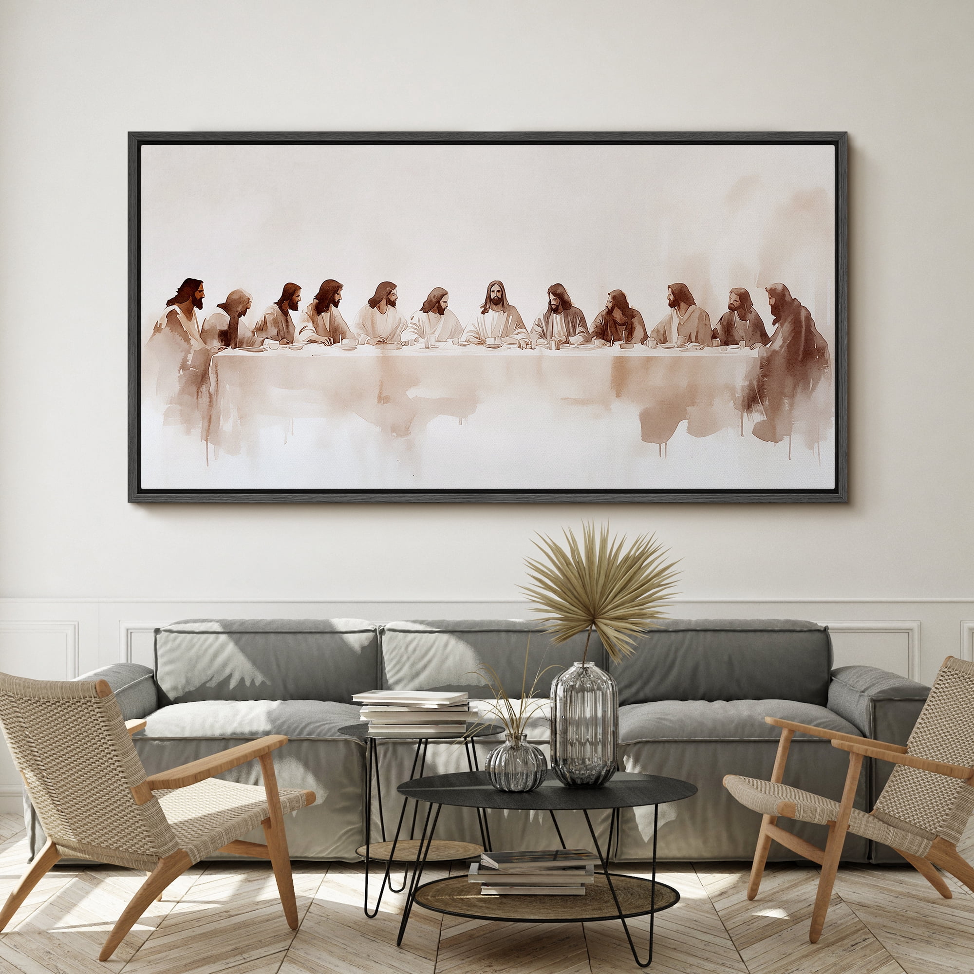 Large Framed Canvas Print The Last Supper Wall Art Decorative Ready to Hang Painting for Living room Bedroom - 60"x30" Black Frame