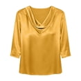 thumbnail image 4 of Hecho para Más Camisa Mujeres Elegante Draped Escote Plisado Cuello Satén Tres Cuartos de Manga Blusa, Suave Top Casual, 4 of 7