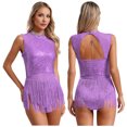 thumbnail image 7 of SiiRoh Womens Glittery Sequins Tassel Dance Dress for Latin Jazz Leotard Lyrical Dancewear Purple M, 7 of 7